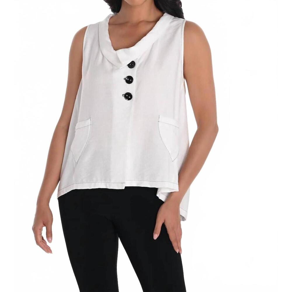 NEW FRANK LYMAN woven sleeveless vest in off white
